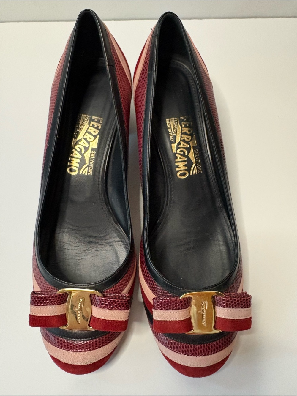Salvatore Ferragamo Fosca lizard embossed leather Block-heel pumps - Picture 3 of 8